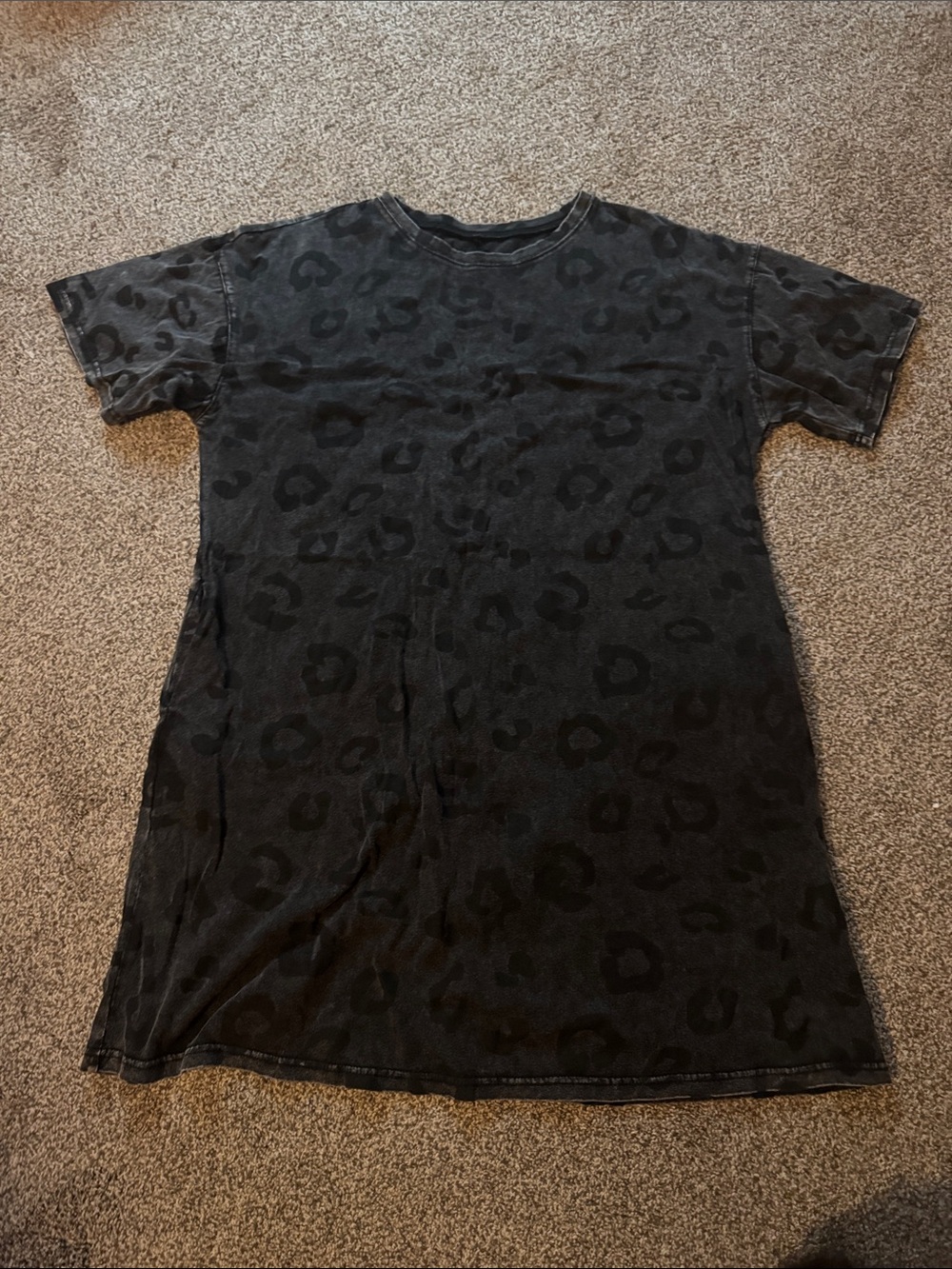 Black Leopard Print Mini Dress - Vintage Wash Tee Style Dress